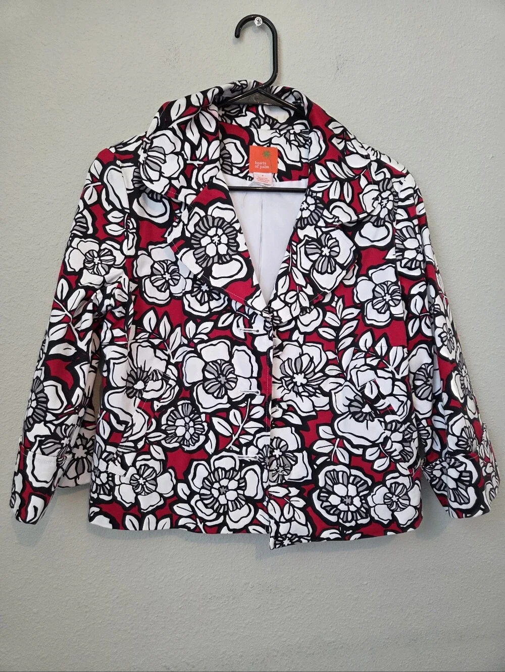 Heart Of Palms Floral Print Red, White & Black Jacket